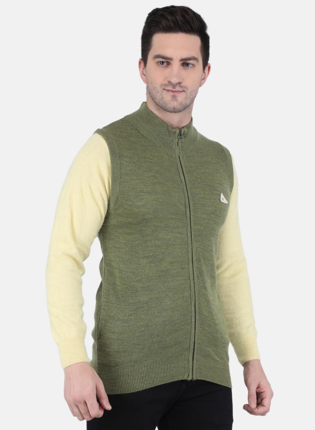 Men Olive Self design Sweater
