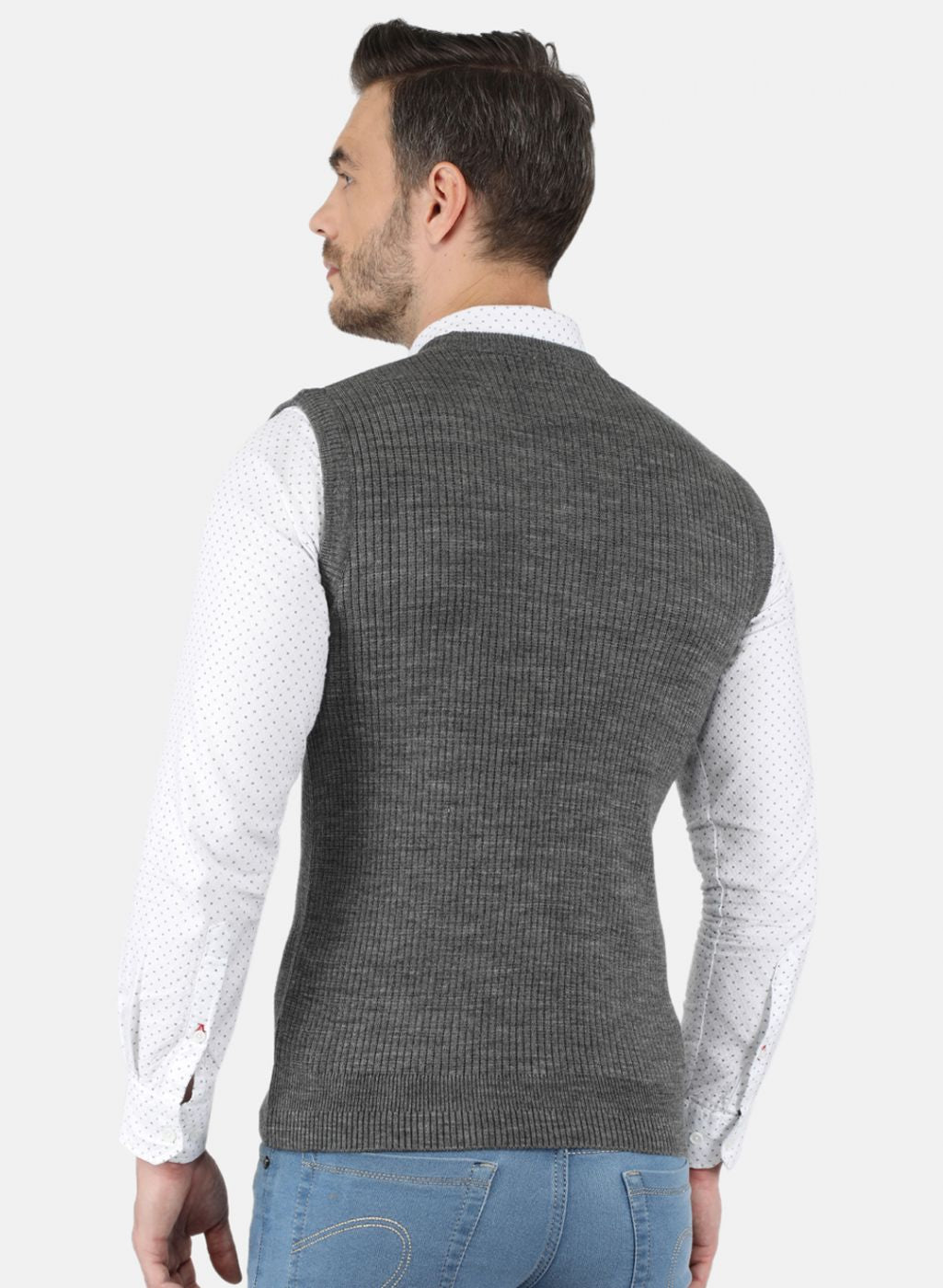 Men Grey Self Design Sweater