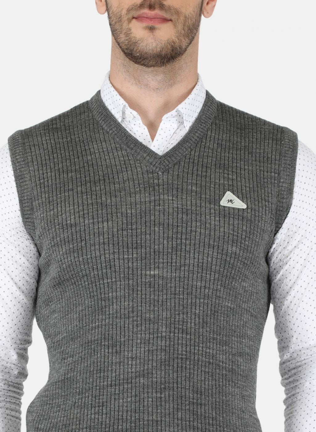 Men Grey Self Design Sweater