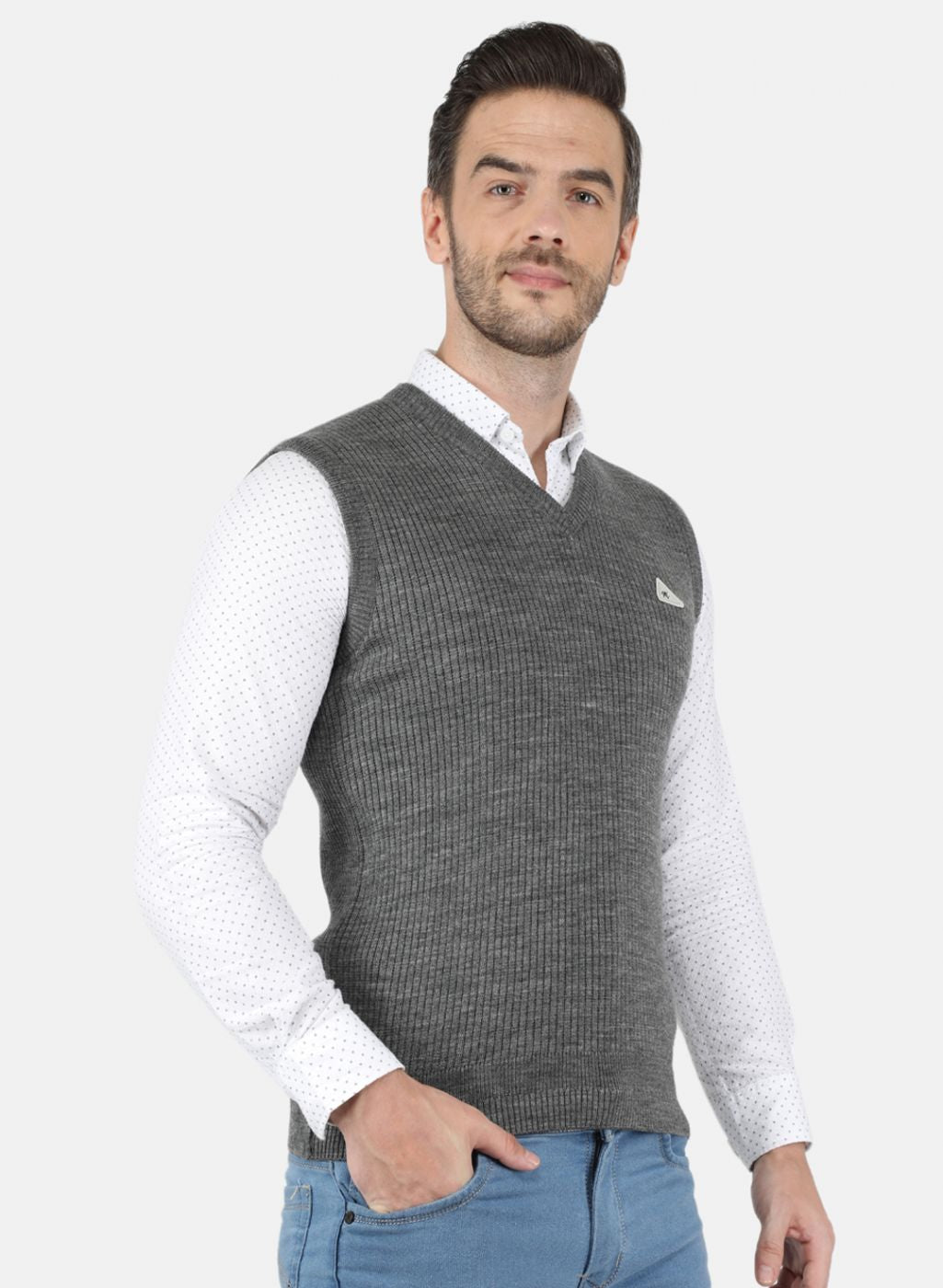 Men Grey Self Design Sweater