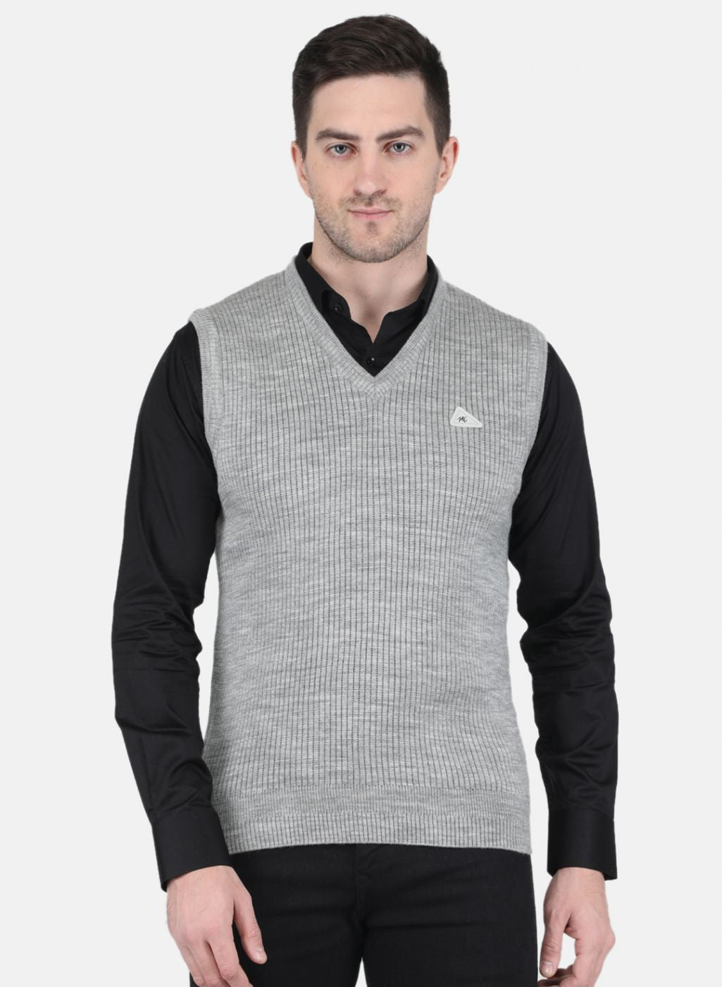 Men Grey Self Design Sweater