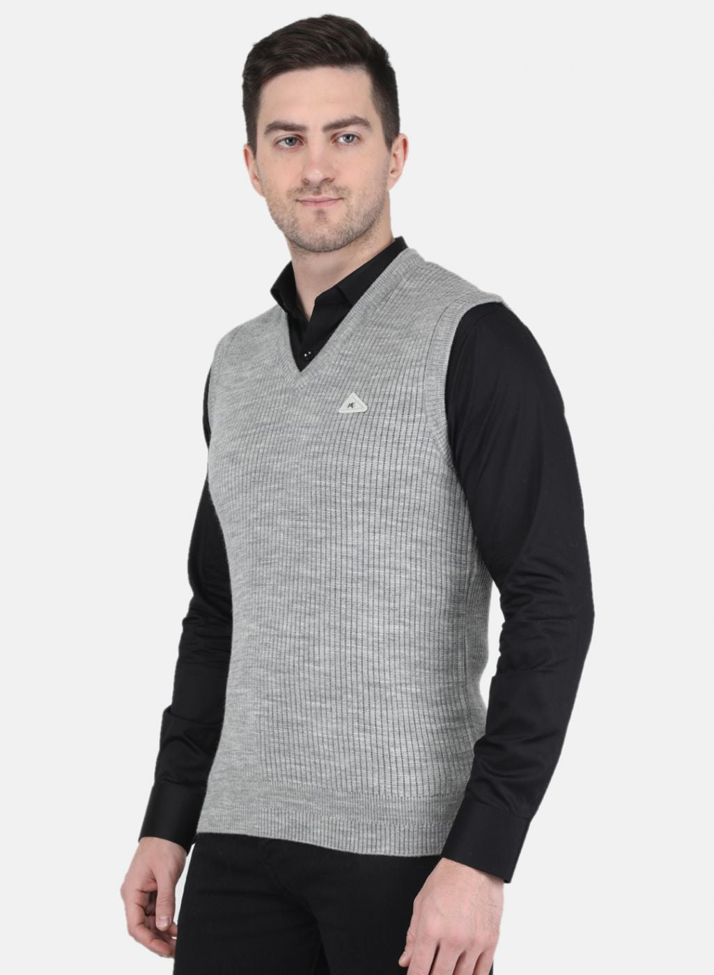 Men Grey Self Design Sweater