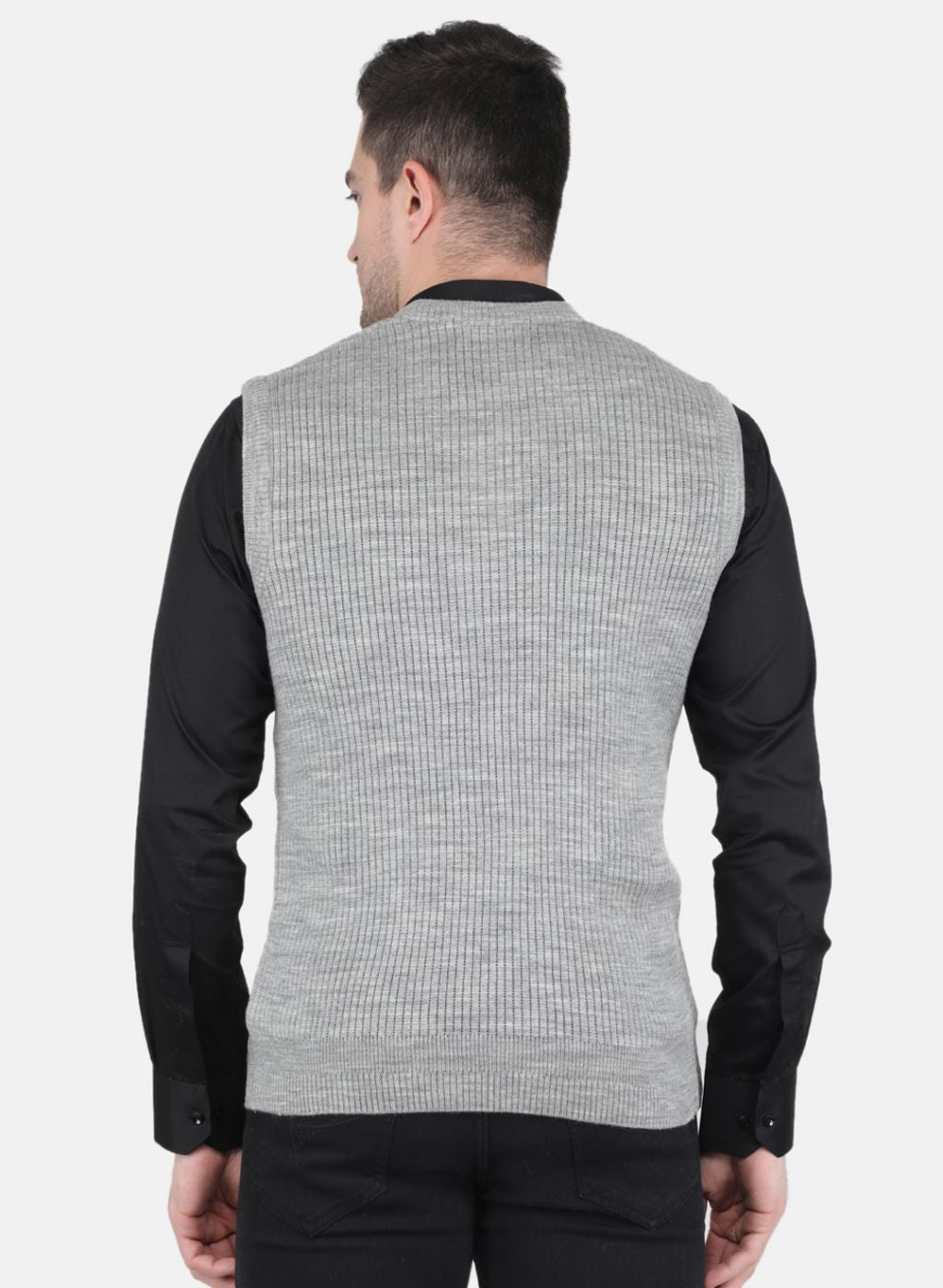 Men Grey Self Design Sweater