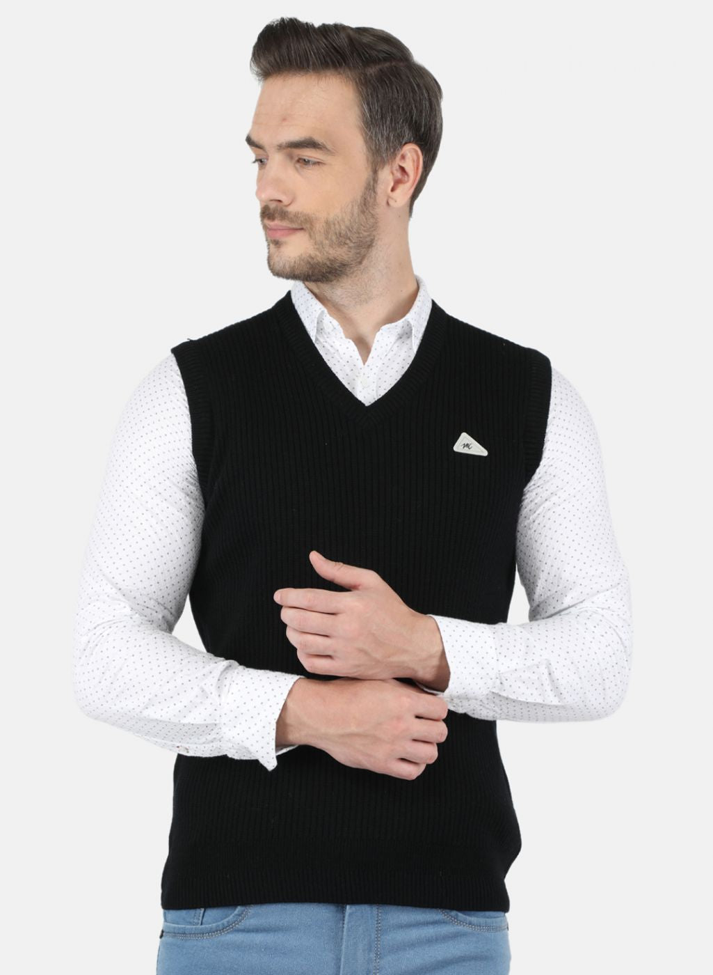 Men Black Self Design Sweater