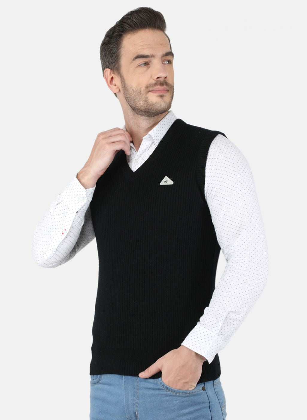Men Black Self Design Sweater