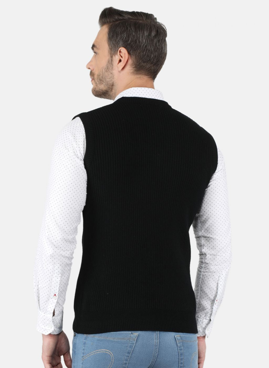 Men Black Self Design Sweater