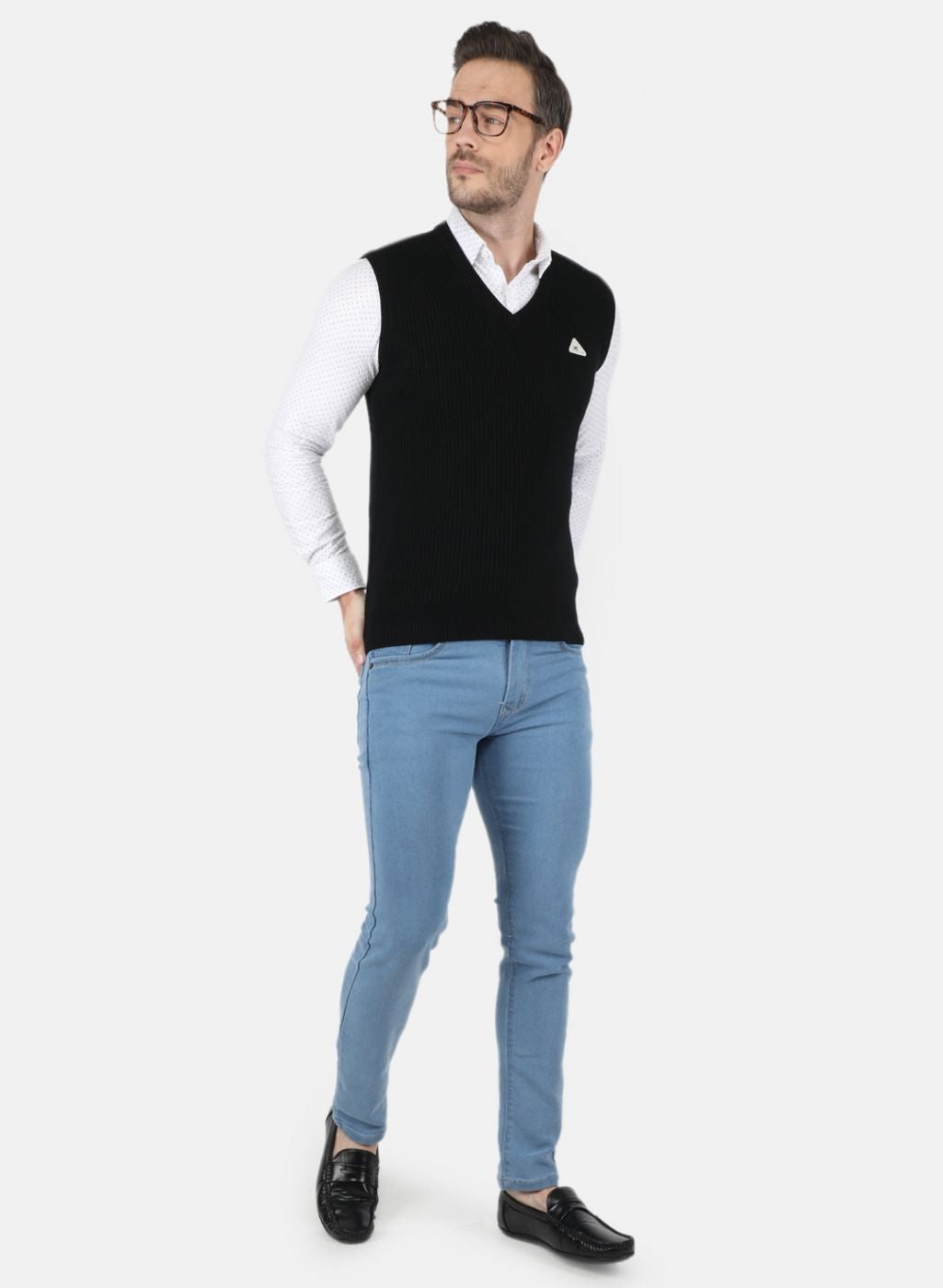 Men Black Self Design Sweater