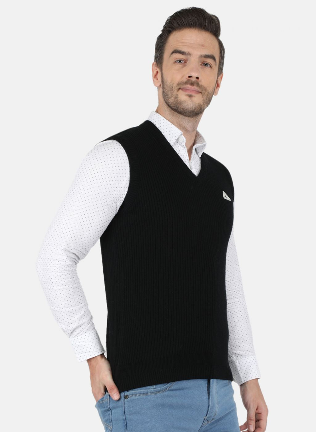 Men Black Self Design Sweater