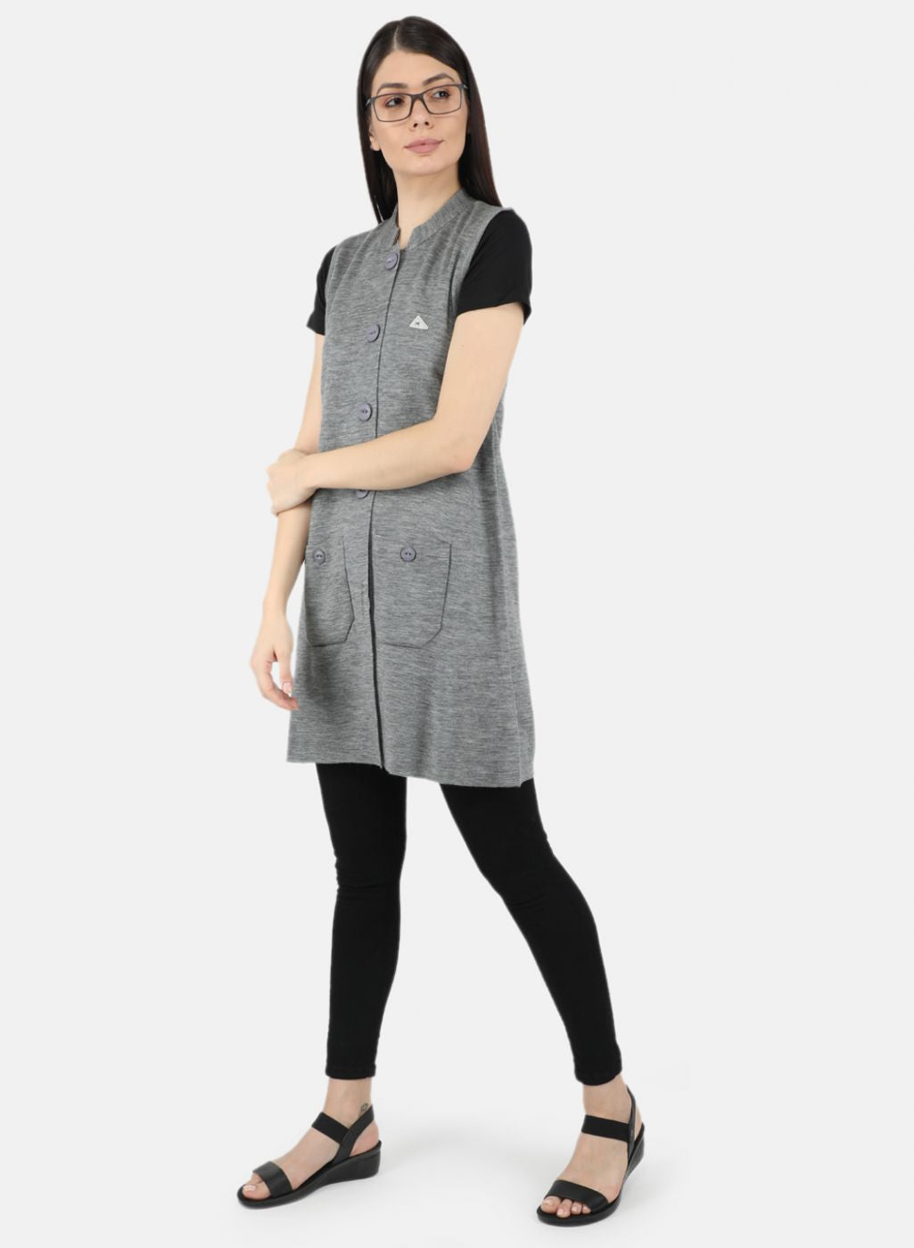 Women Grey Self Design Cardigan