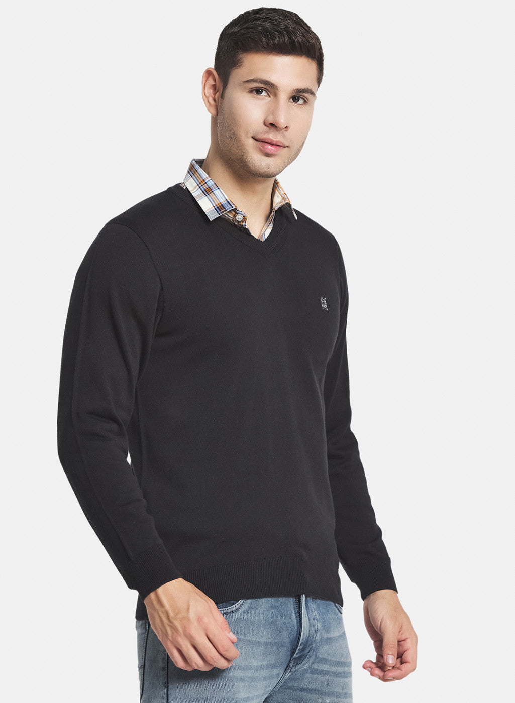 Men Black Solid Pullover