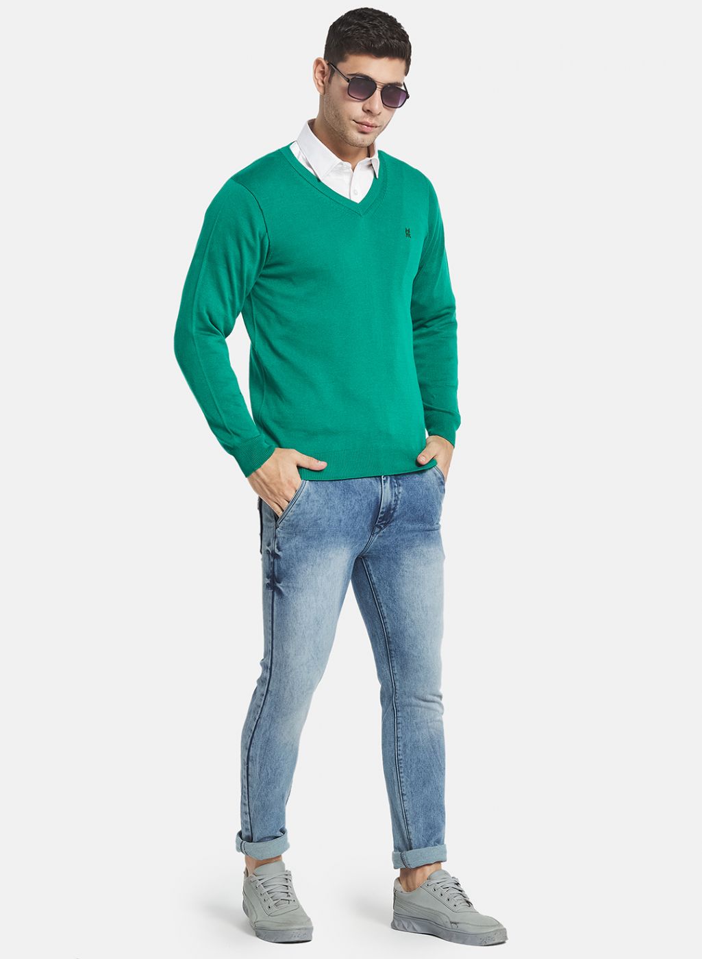 Men Green Solid Pullover