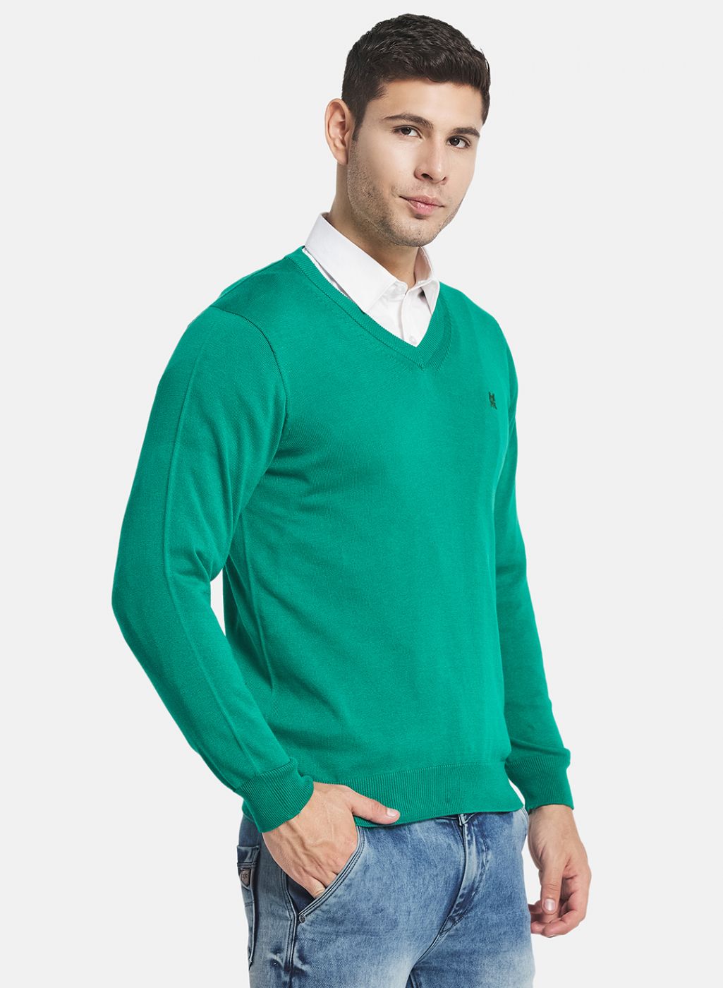 Men Green Solid Pullover