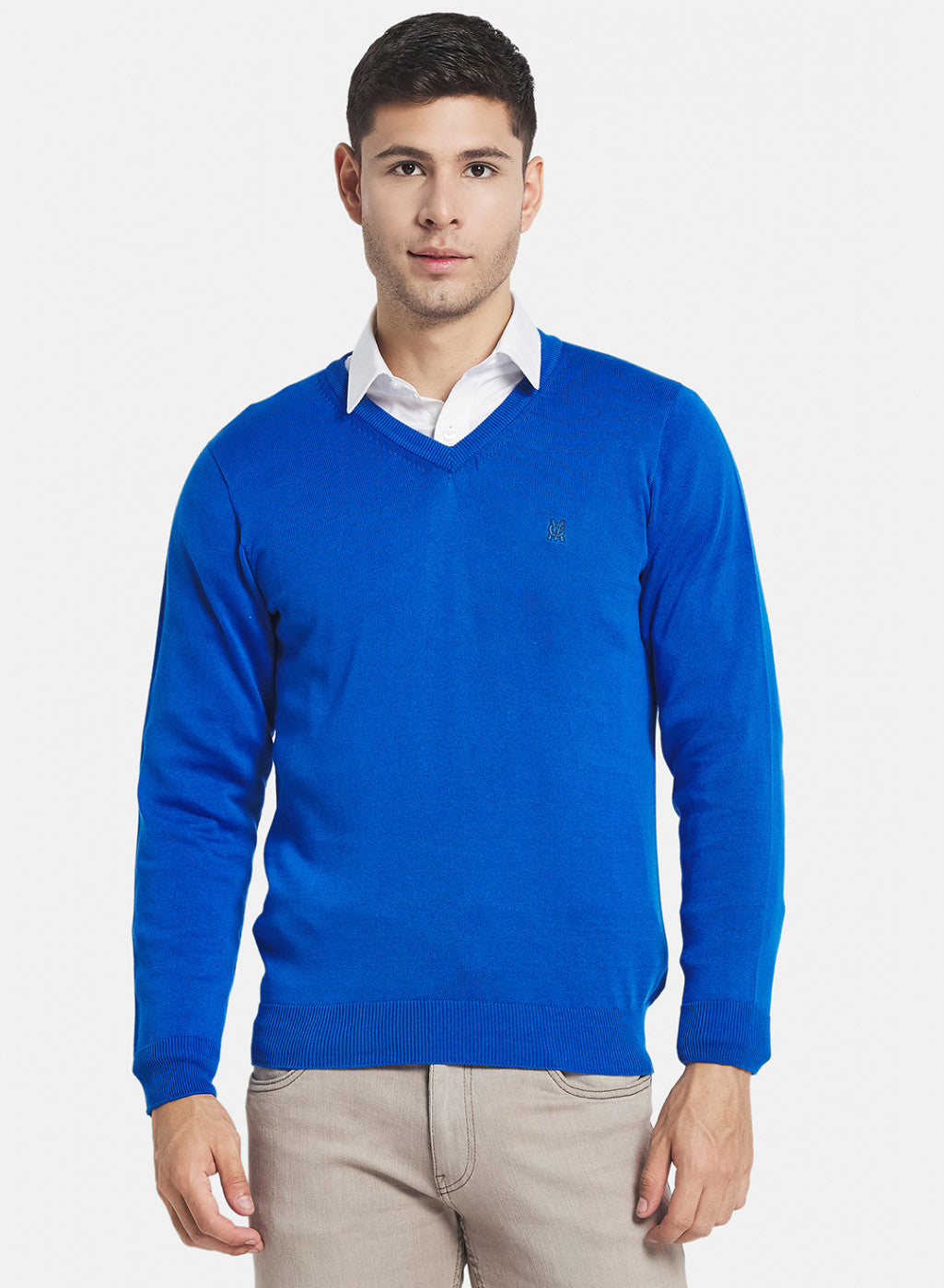 Men Royal Blue Solid Pullover