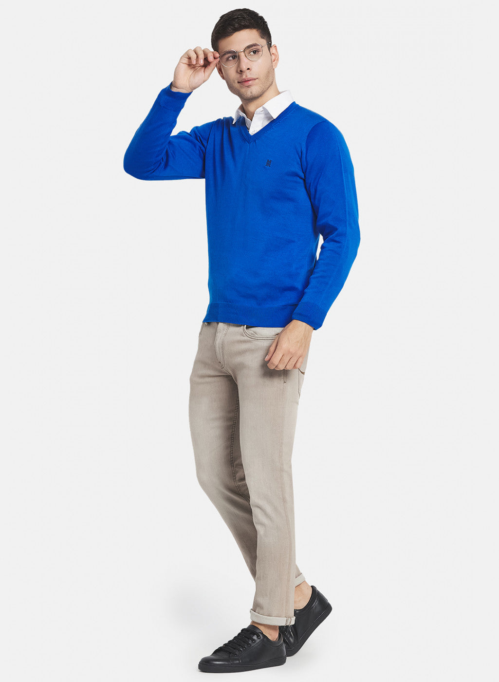 Men Royal Blue Solid Pullover