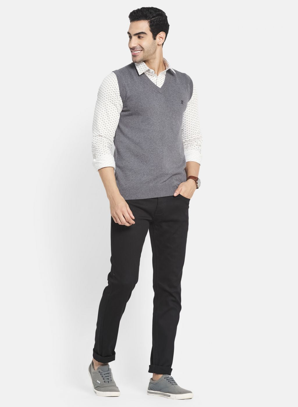 Men Grey Solid Sweater