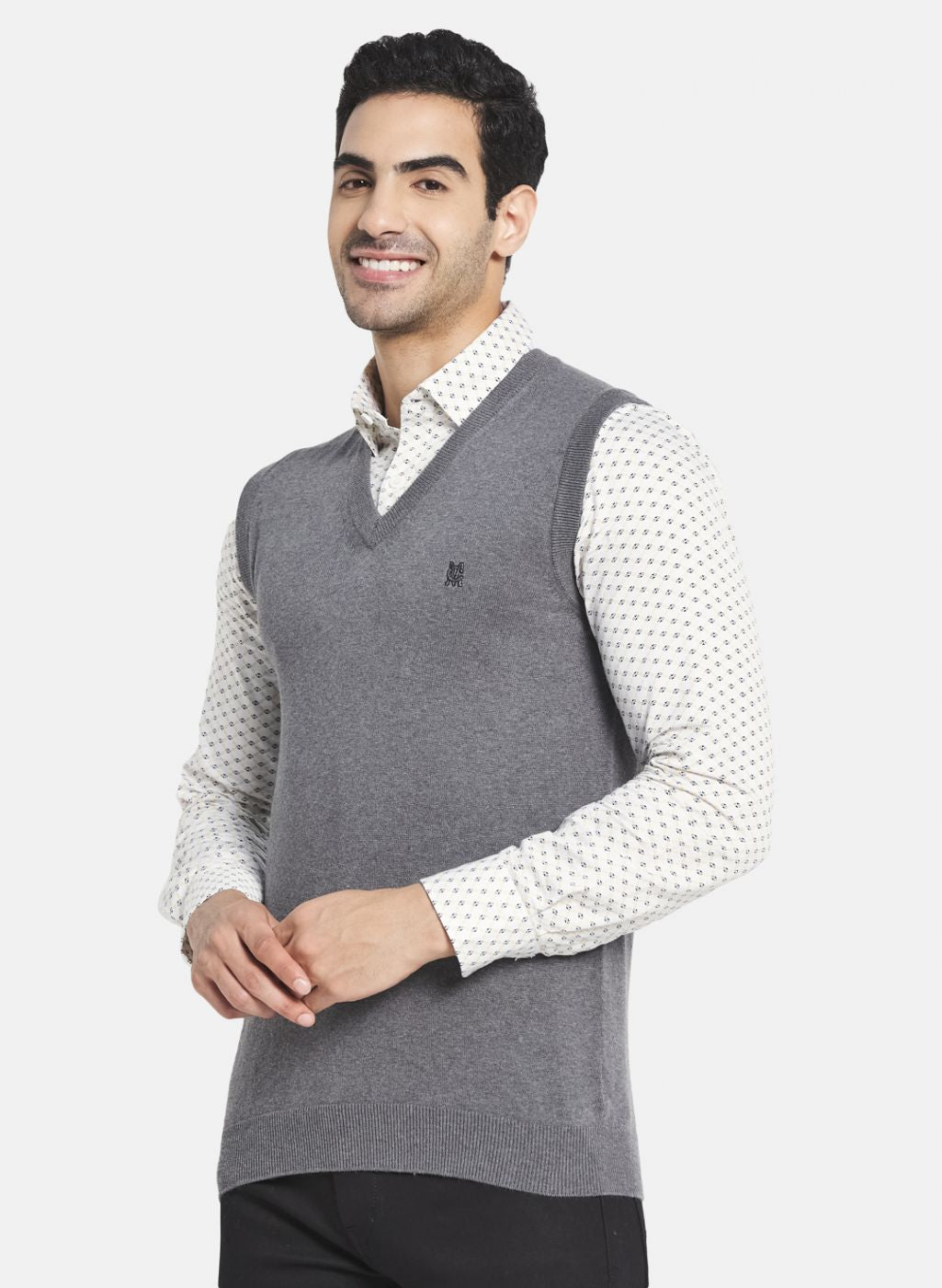 Men Grey Solid Sweater