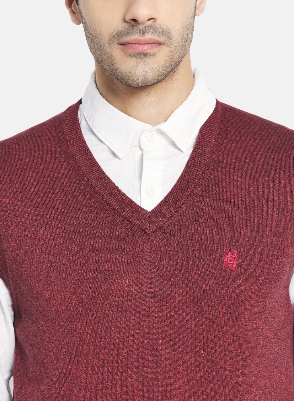 Men Red Solid Sweater