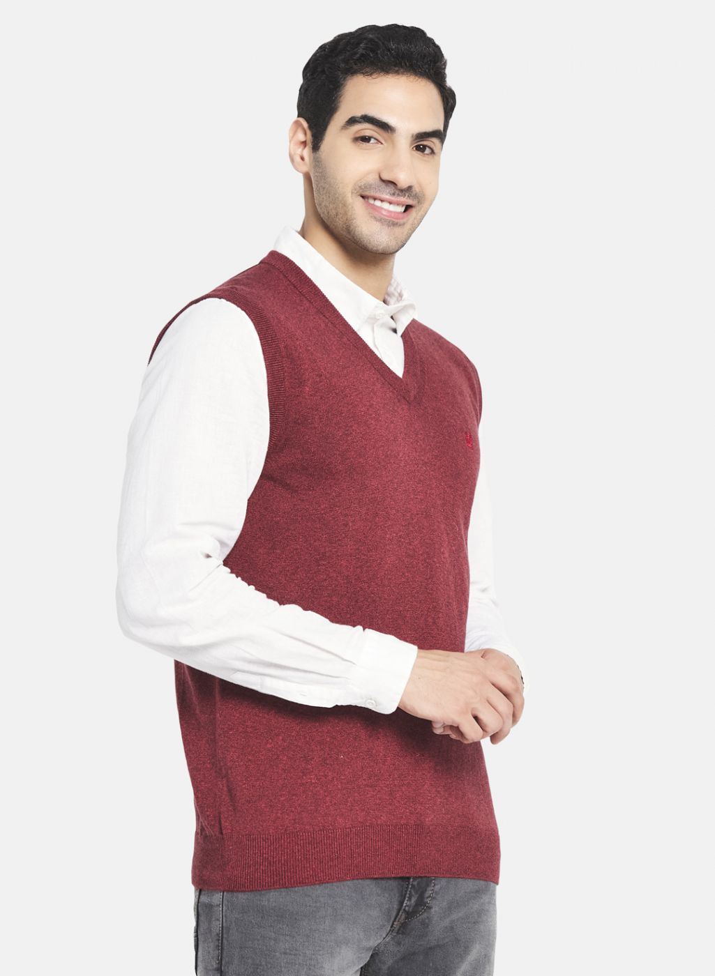 Men Red Solid Sweater