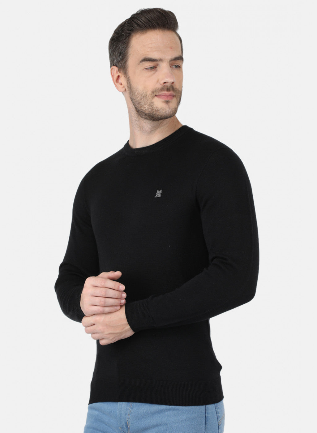 Men Black Solid Pullover