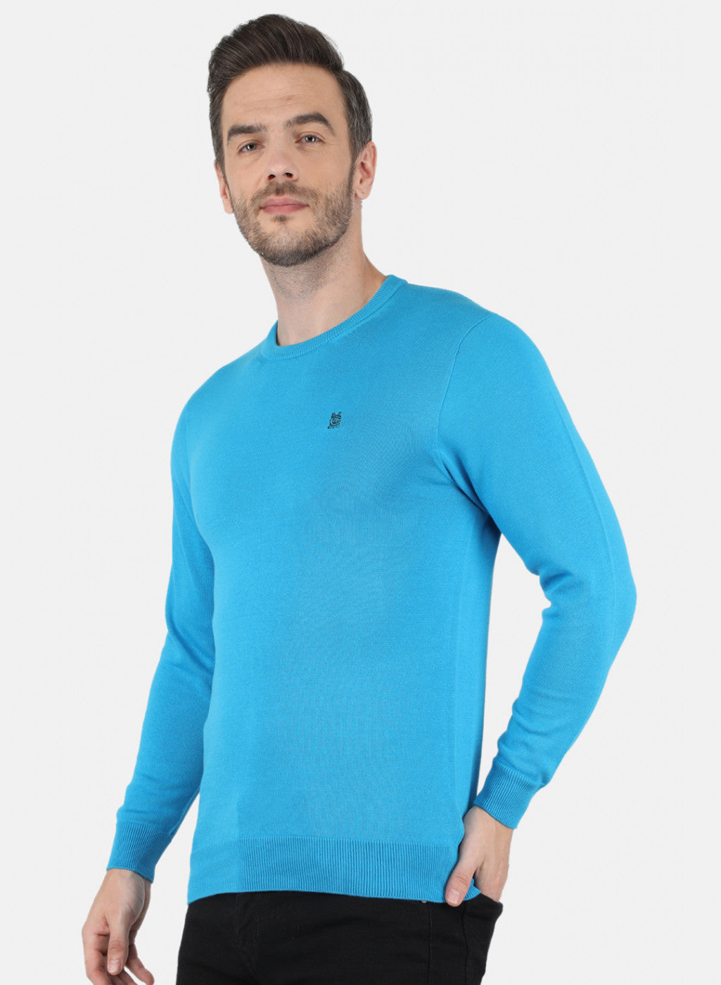 Men Turquoise Blue Solid Pullover