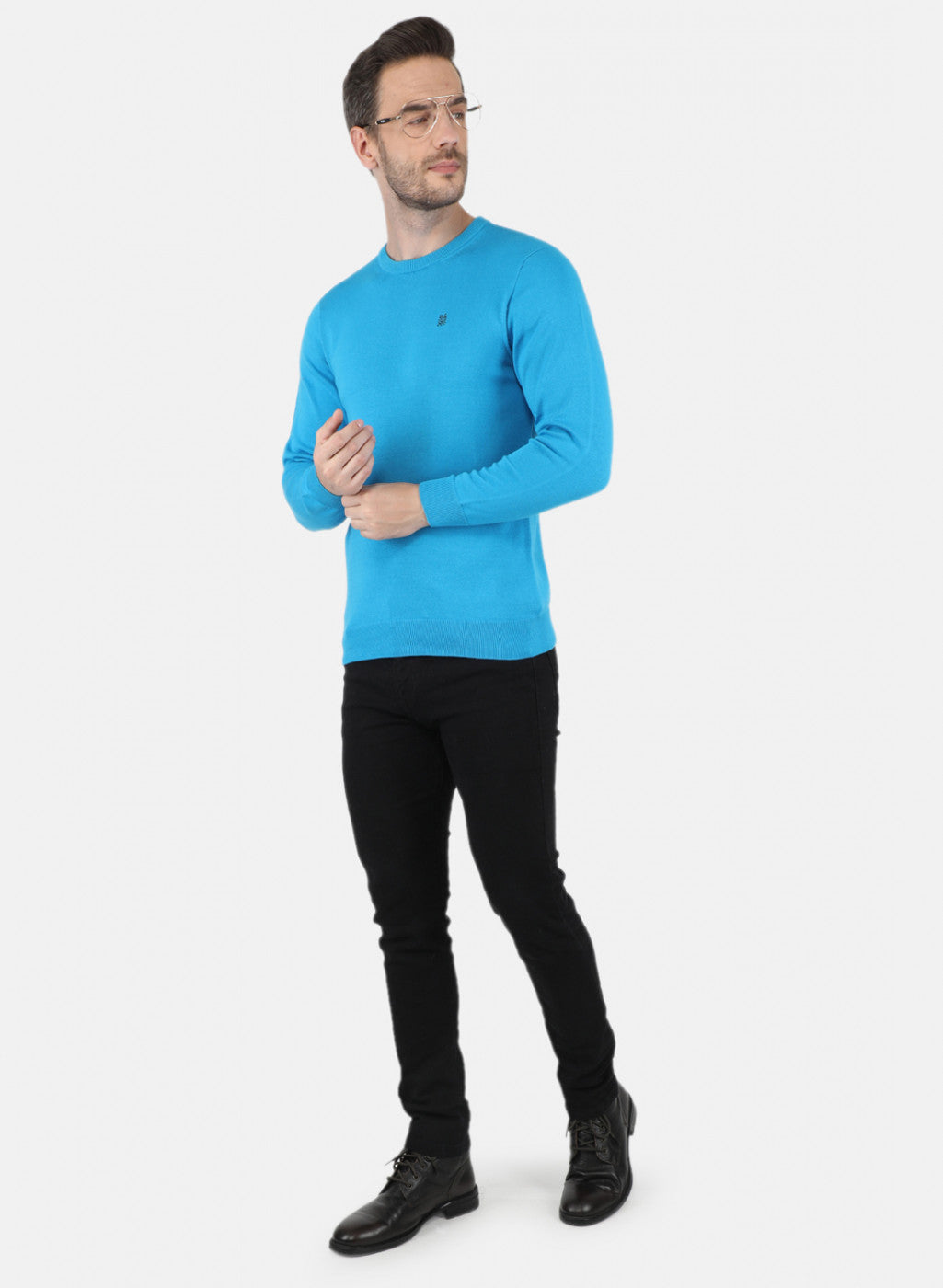 Men Turquoise Blue Solid Pullover