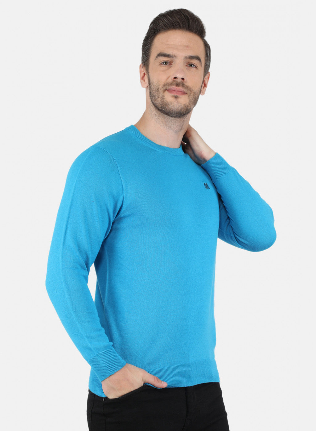 Men Turquoise Blue Solid Pullover