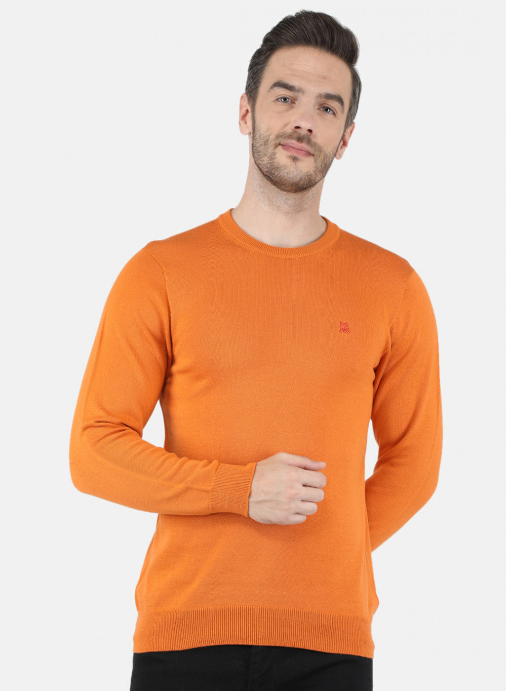 Men Orange Solid Pullover