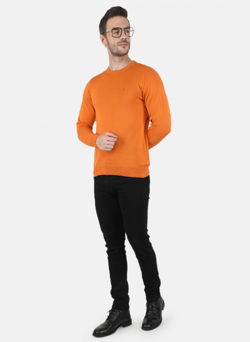 Men Orange Solid Pullover