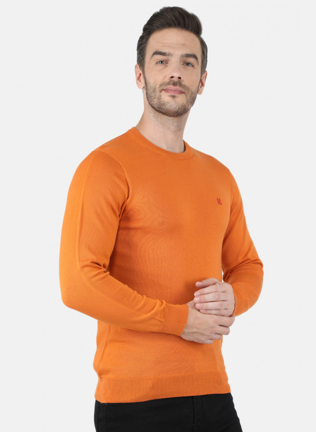 Men Orange Solid Pullover