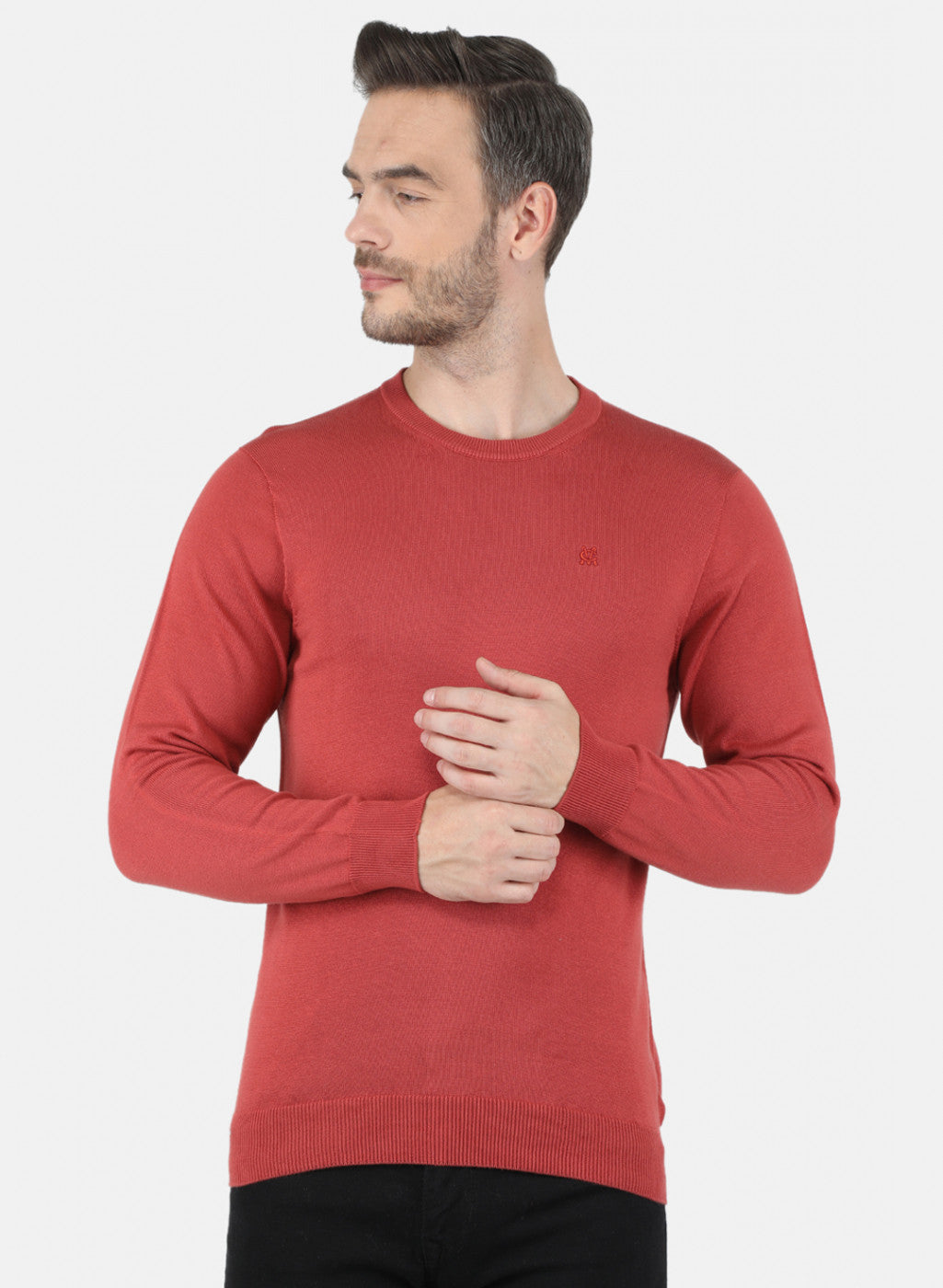 Men Rust Orange Solid Pullover