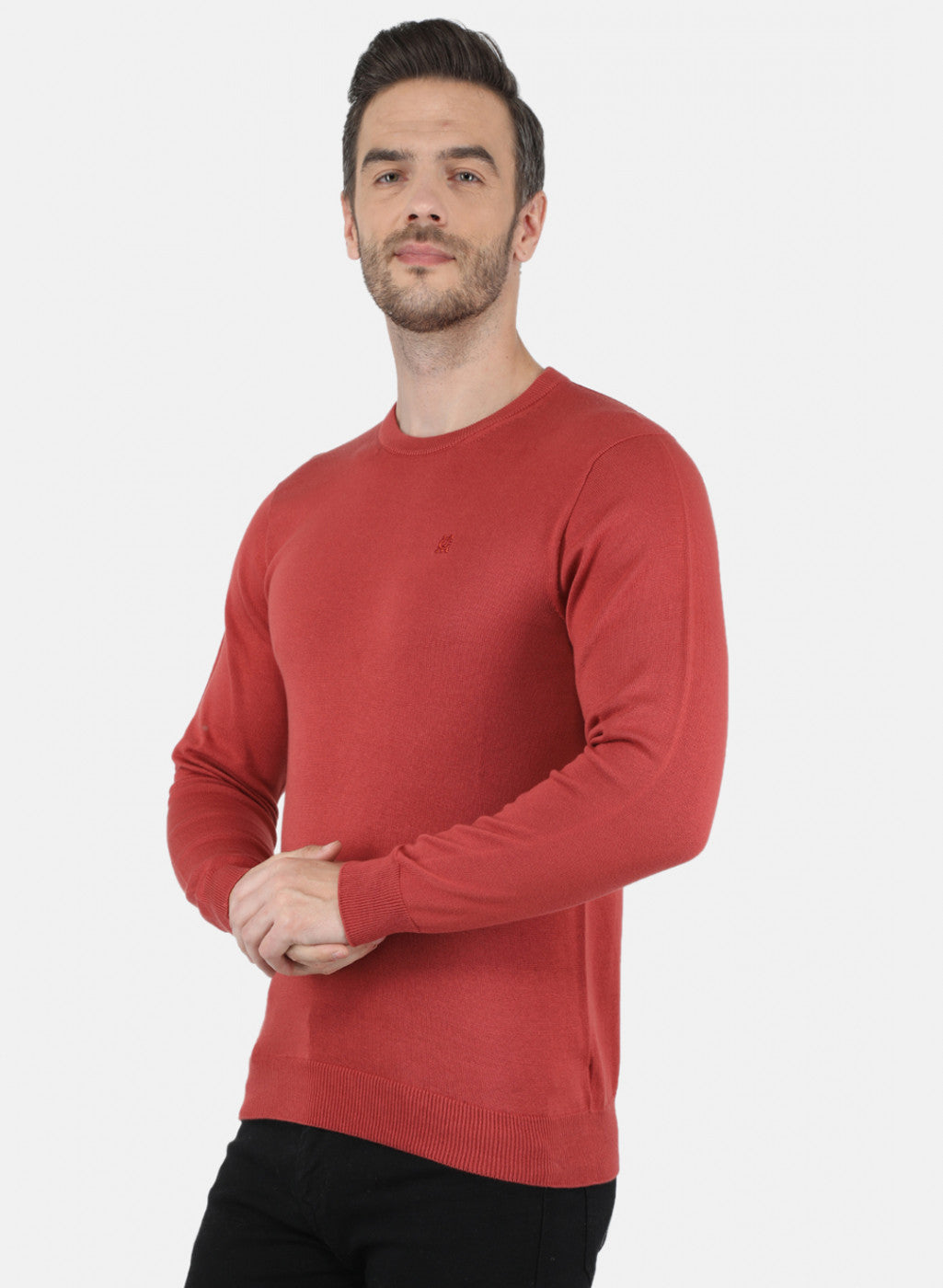Men Rust Orange Solid Pullover