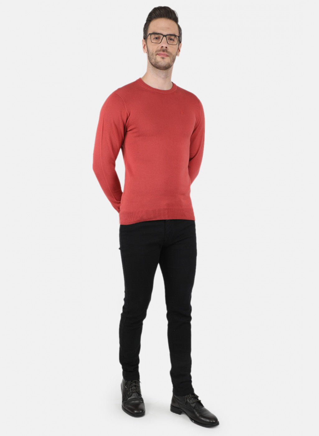 Men Rust Orange Solid Pullover