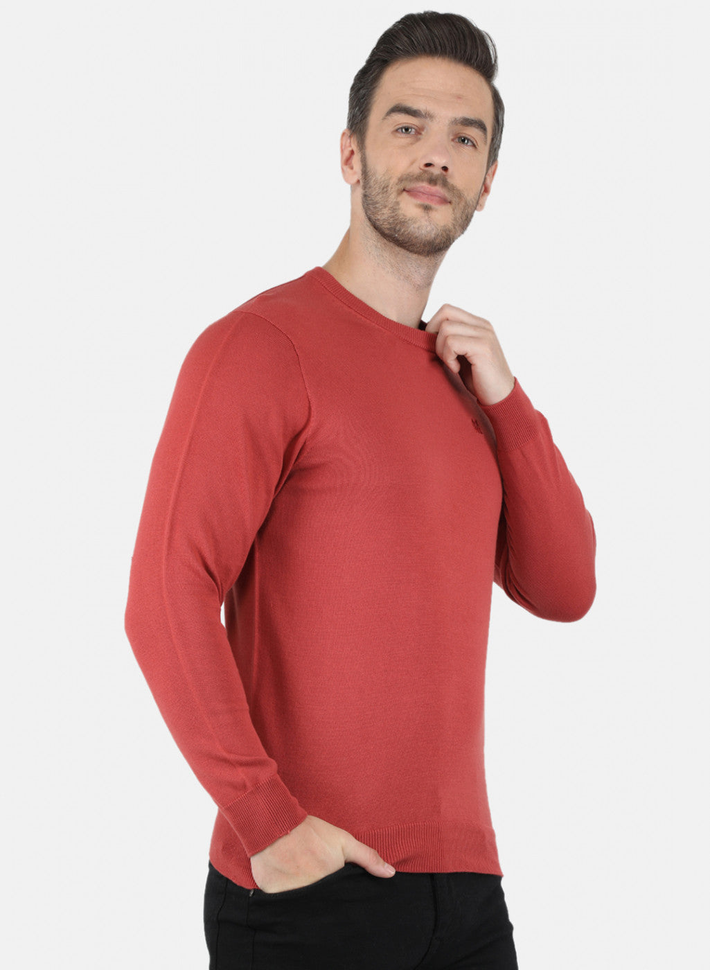 Men Rust Orange Solid Pullover
