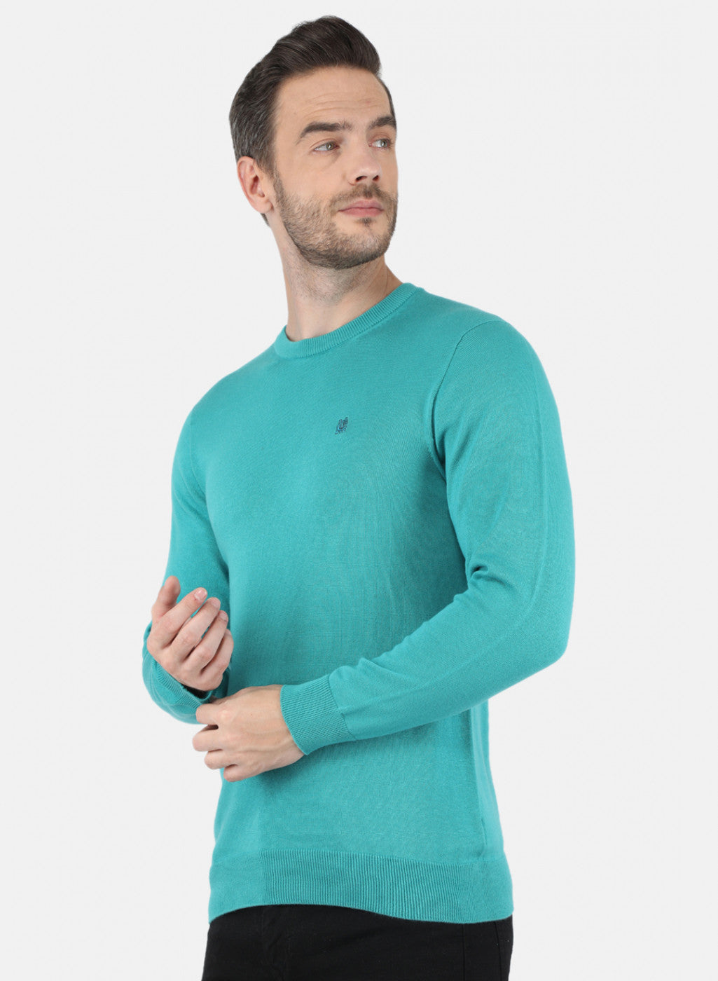 Men Turquoise Blue Solid Pullover
