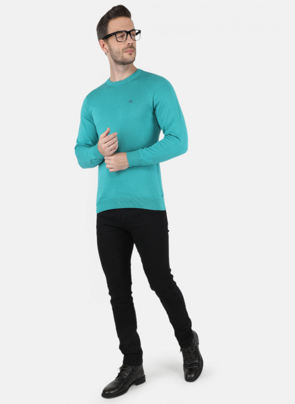 Men Turquoise Blue Solid Pullover