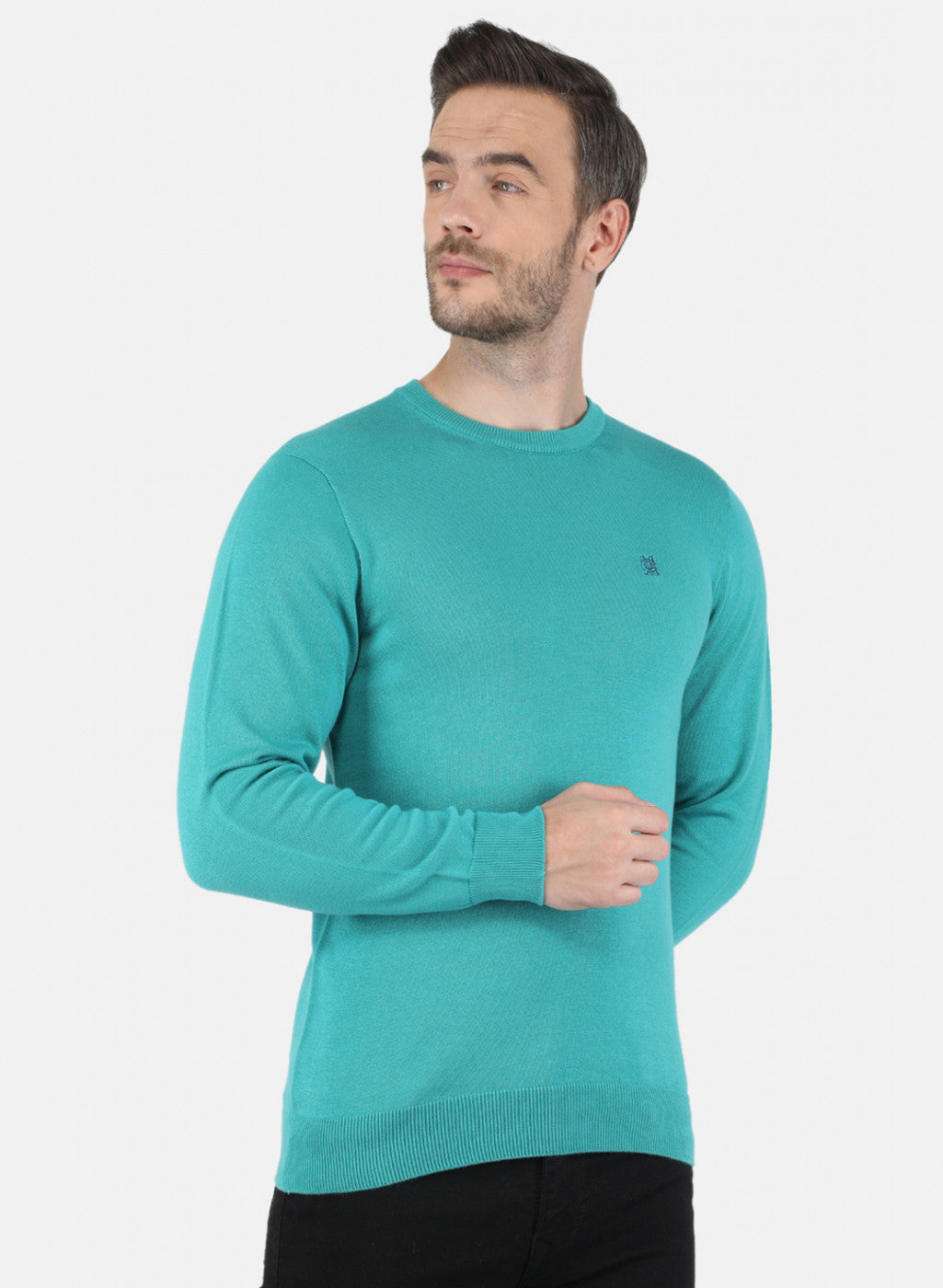 Men Turquoise Blue Solid Pullover