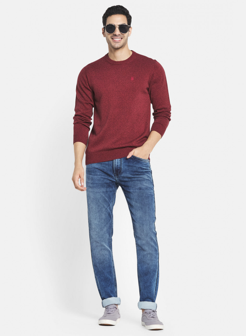 Men Red Solid Pullover