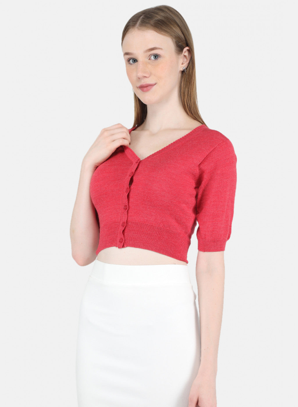 Women Coral Pink Solid Blouse