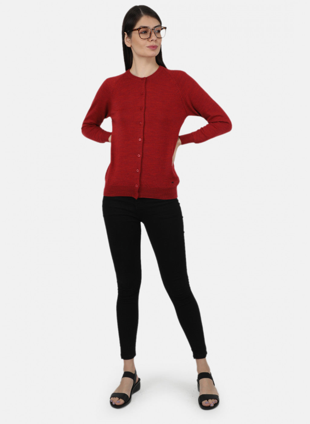 Women Red Solid Cardigan