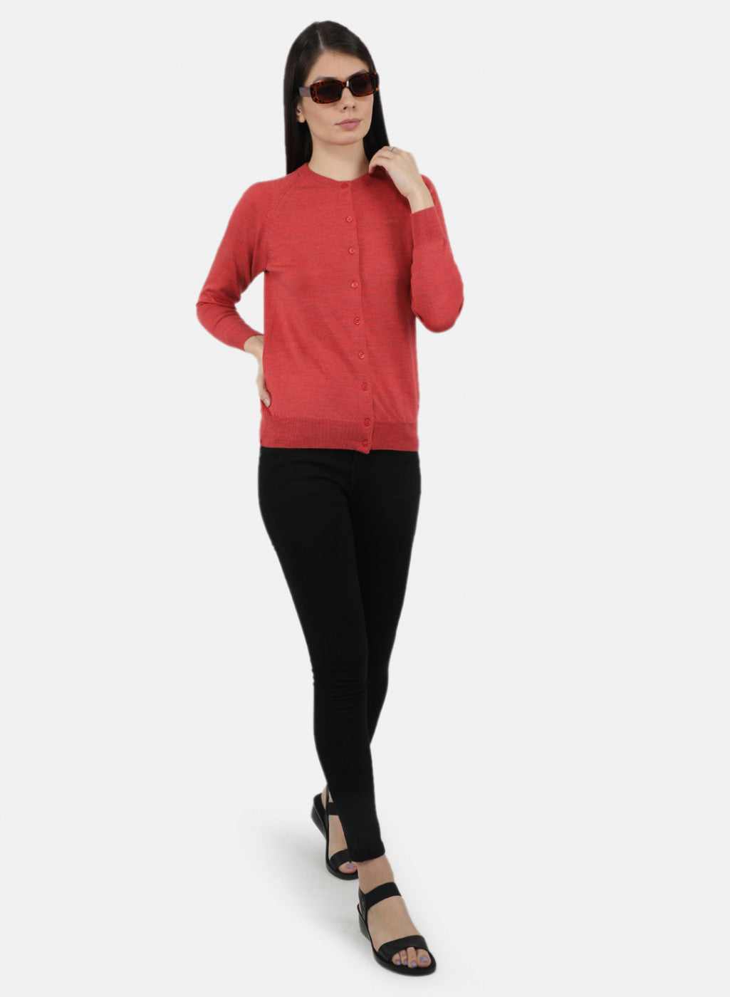 Women Red Solid Cardigan