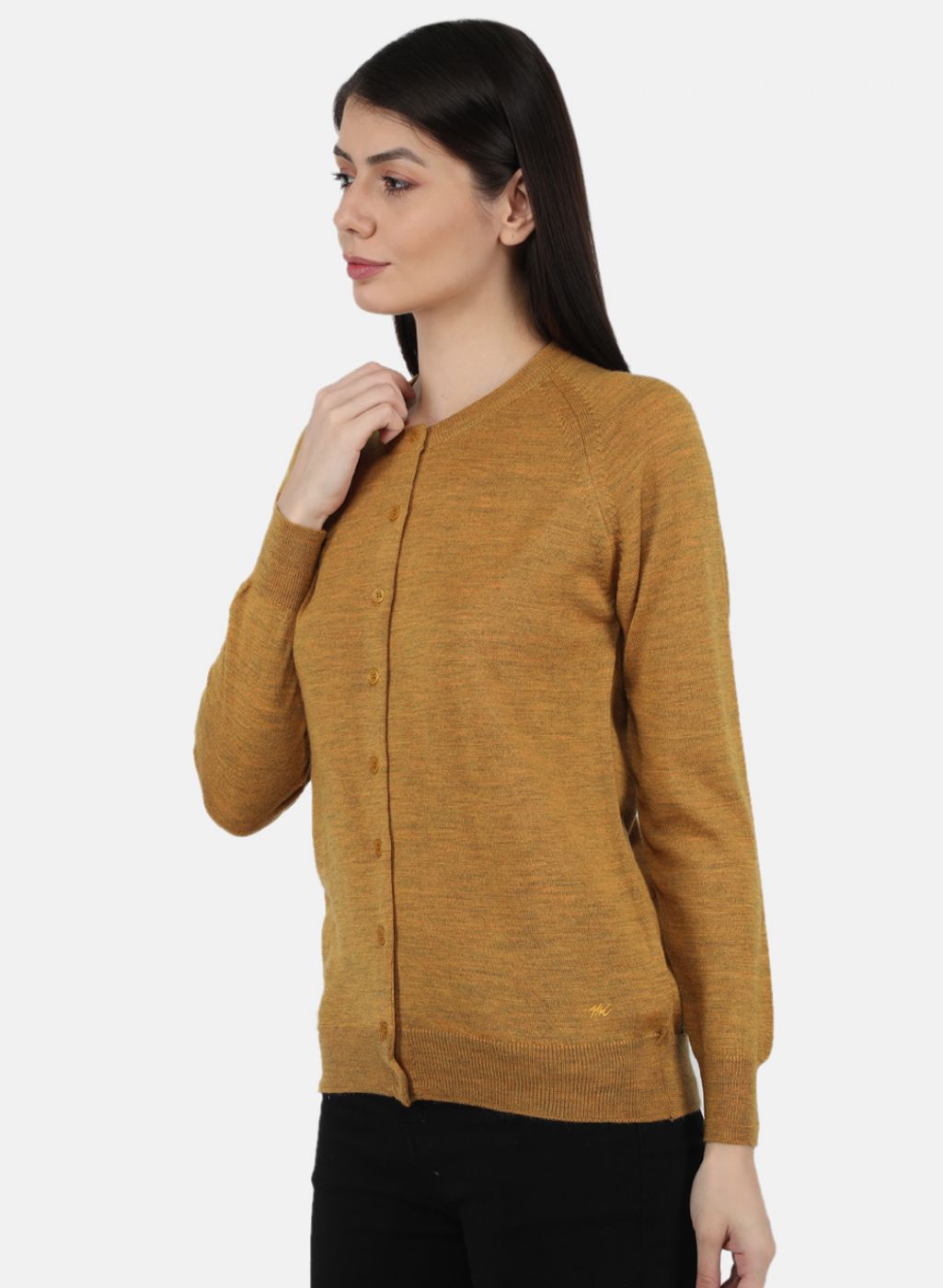 Women Gold Solid Cardigan