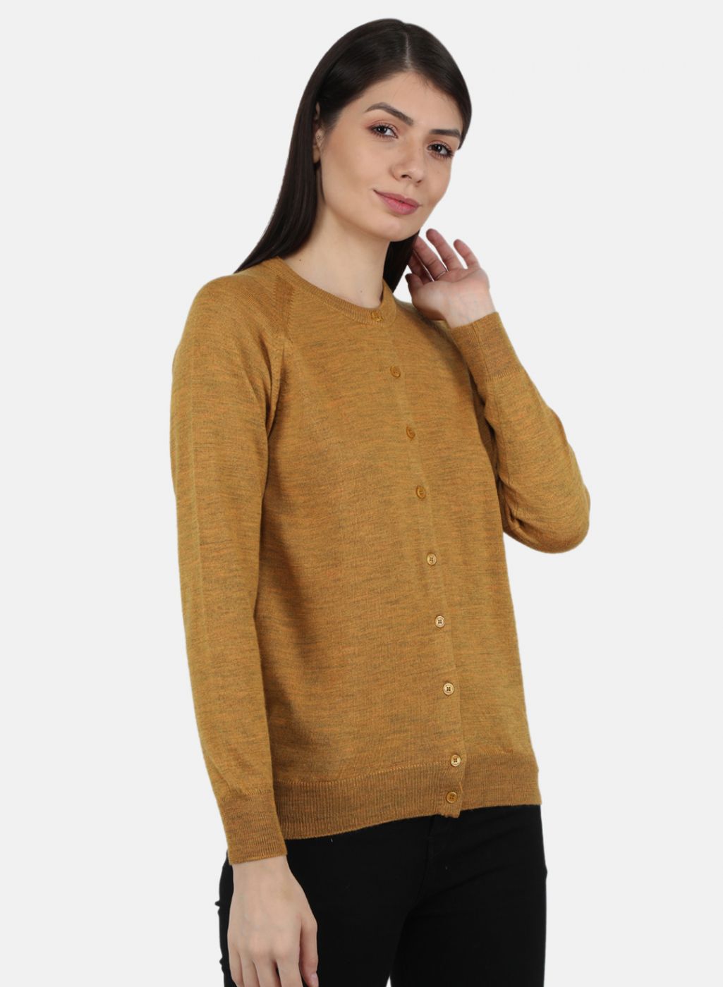 Women Gold Solid Cardigan