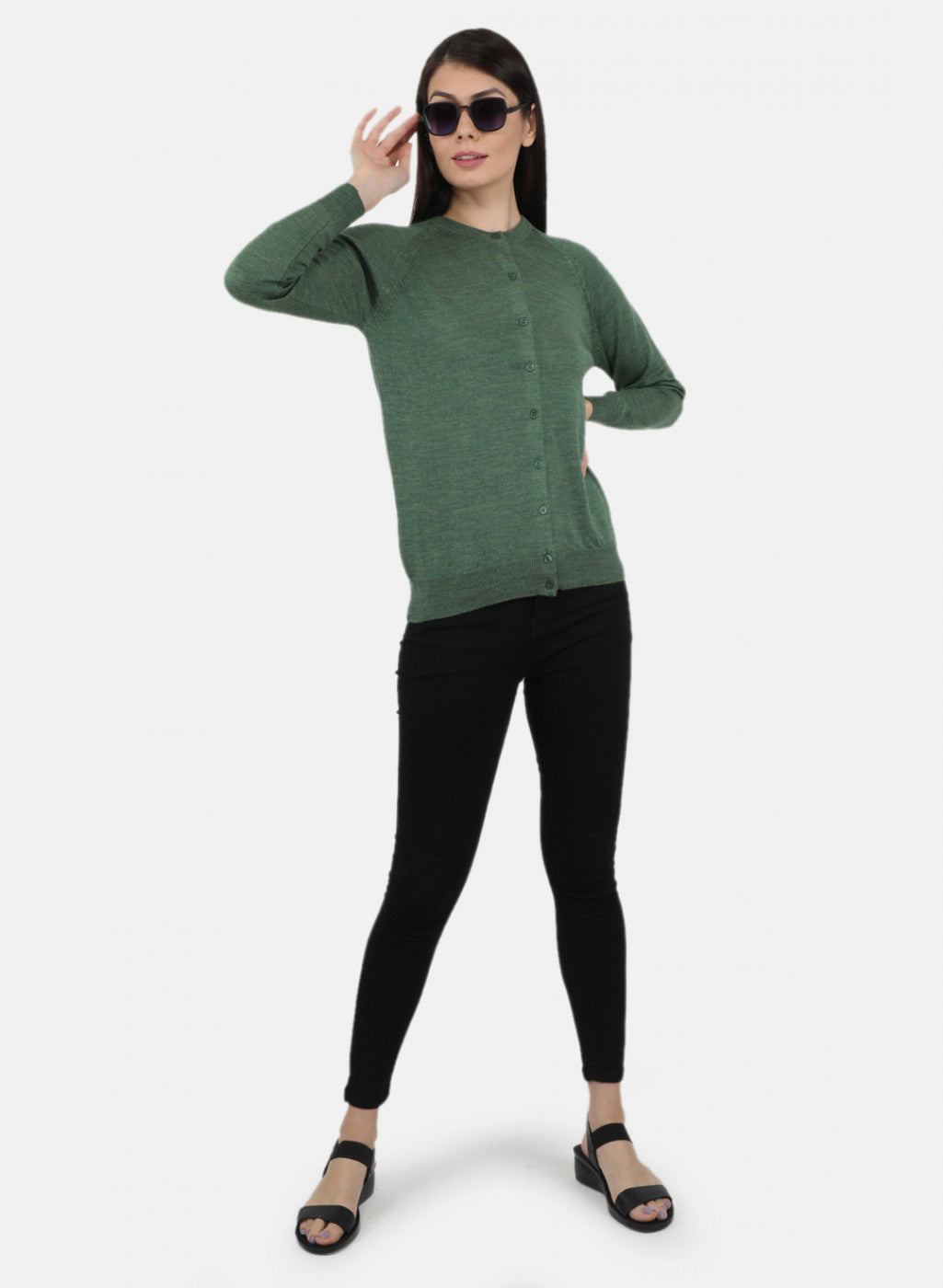 Women Green Solid Cardigan