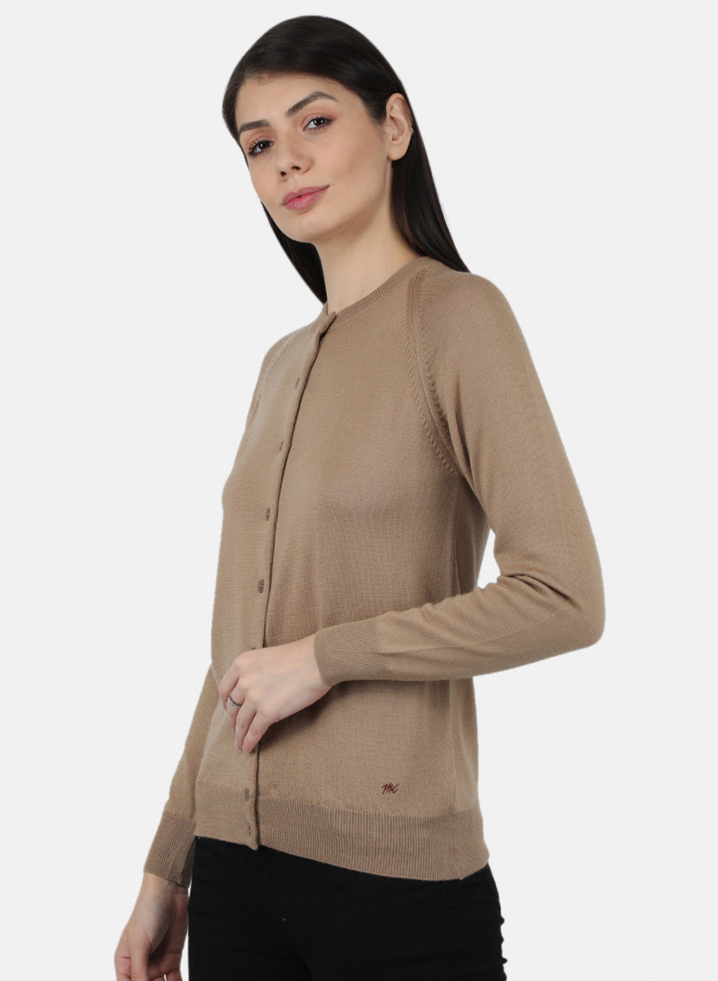 Women Beige Solid Cardigan