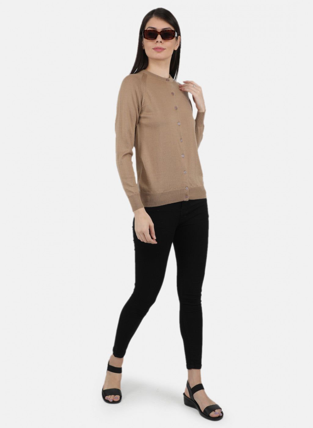 Women Beige Solid Cardigan