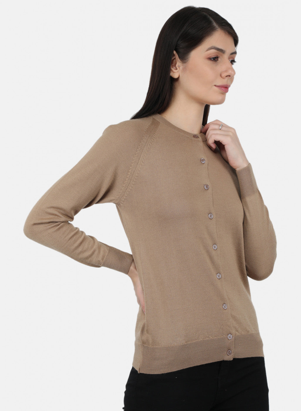 Women Beige Solid Cardigan