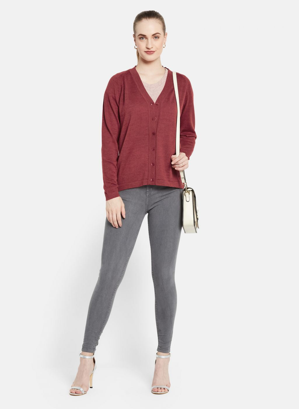 Women Red Solid Cardigan