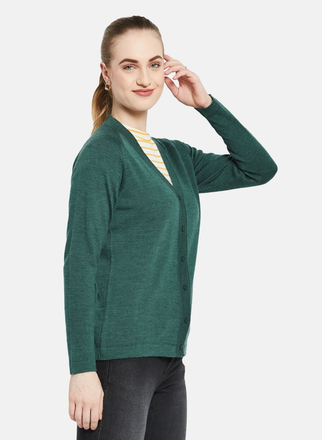Women Green Solid Cardigan