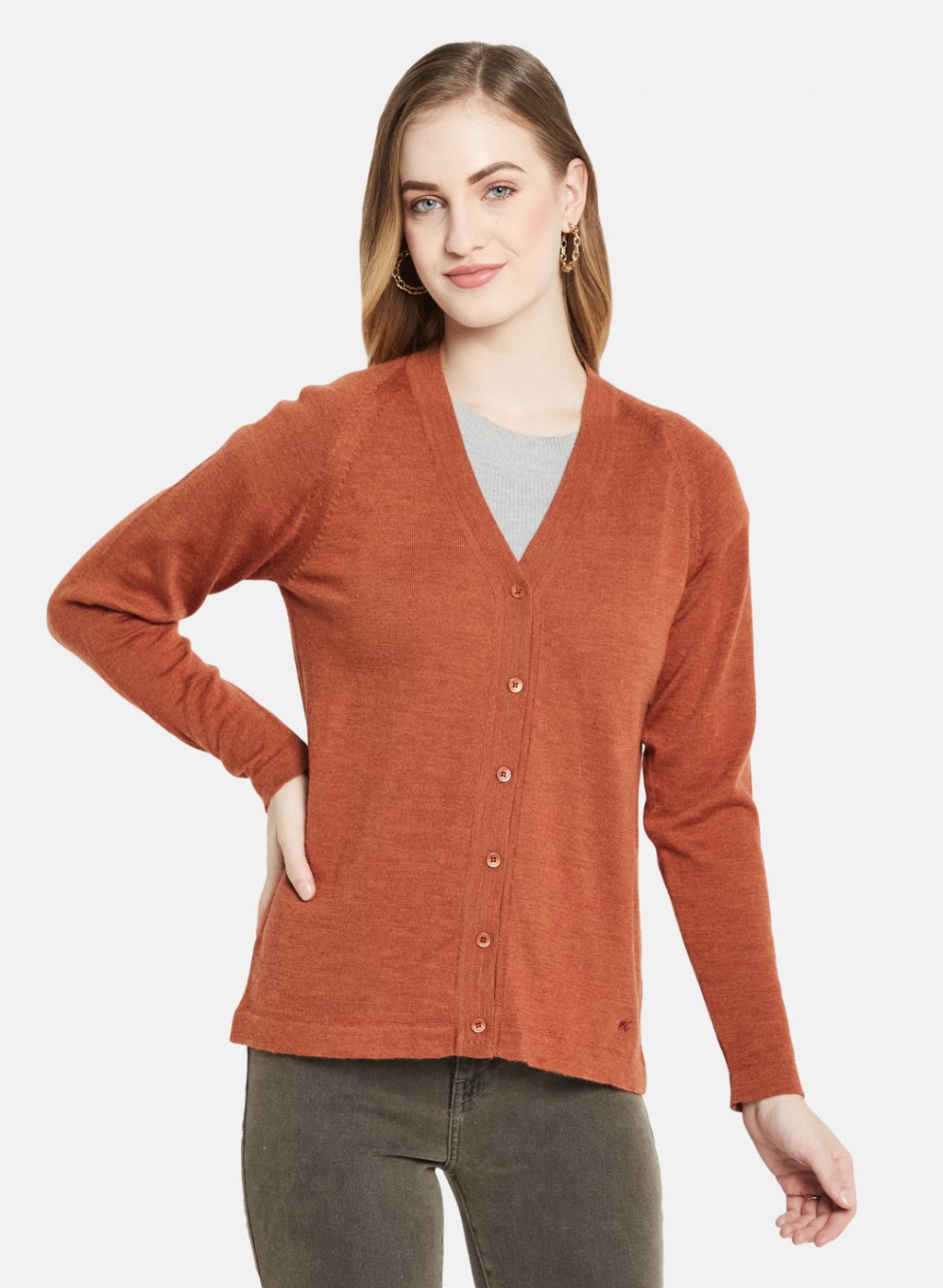 Women Orange Solid Cardigan