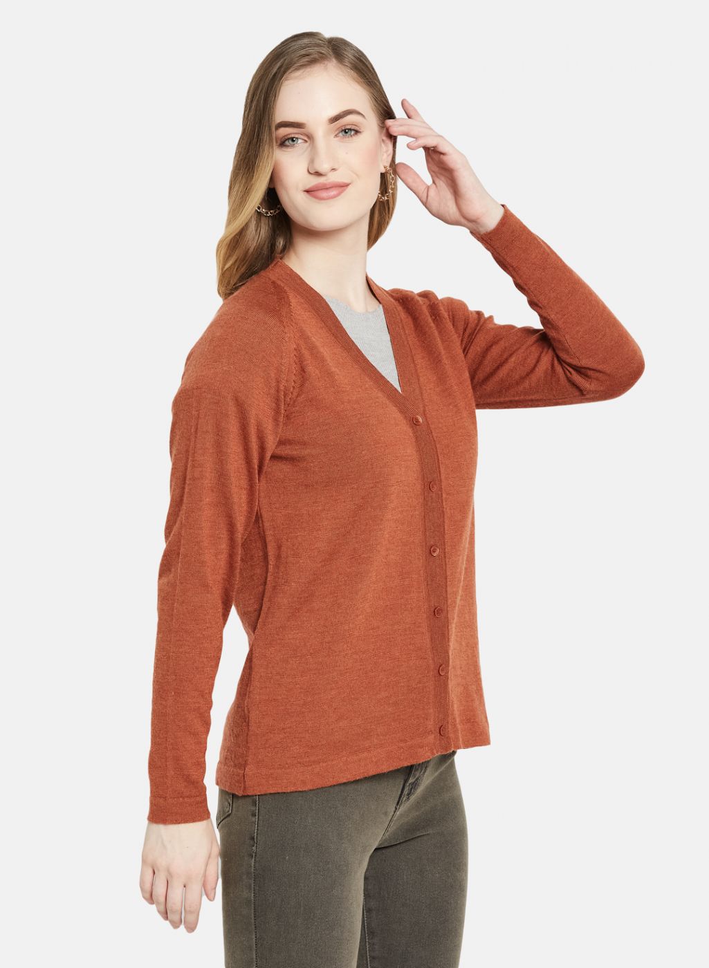Women Orange Solid Cardigan